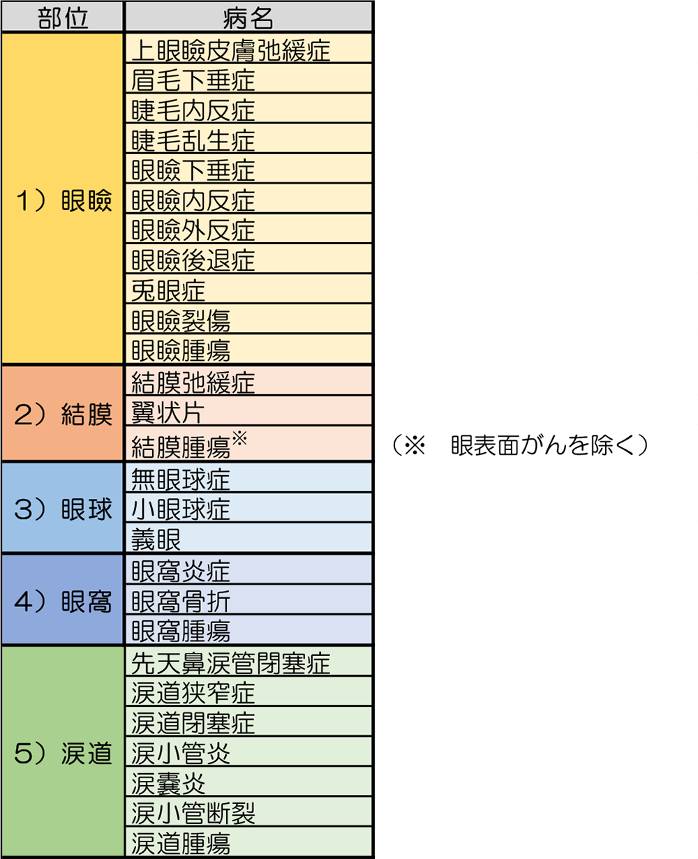 眼形成眼窩外科2021年主な対象疾患