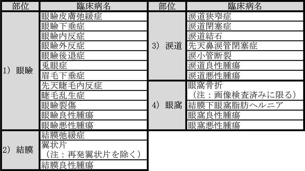 眼形成眼窩外科2024年対象疾患